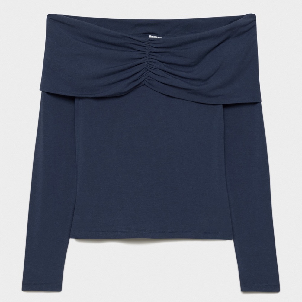 Aritzia Wilfred Gloria Deep Navy Blue Off shoulder Long Sleeve Top
